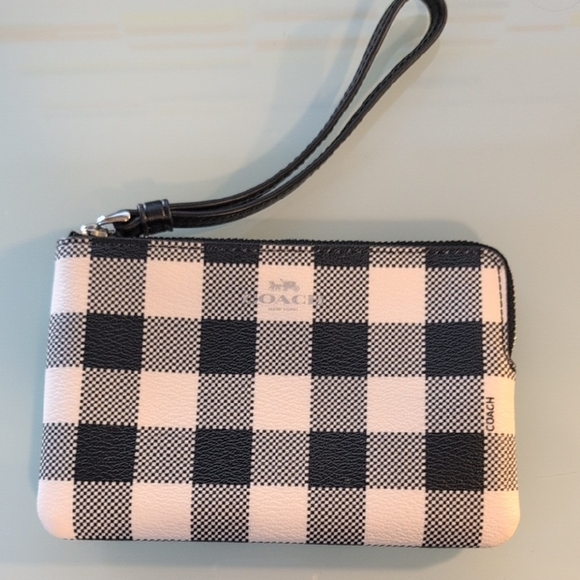 Coach Handbags - Coach Black And Ivory Buffalo Plaid Leather Coated Canvas Wristlet NWOT